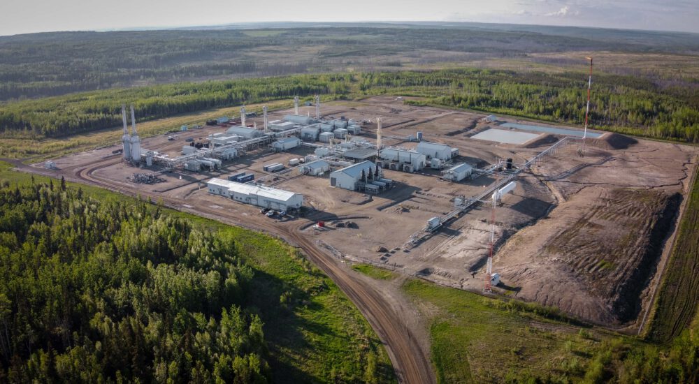 Aerial view of fracking infrastructure in Northeastern BC.