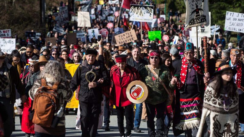 Protestors march against the pipeline. Now campaigners are focused on uninsuring Trans Mountain.