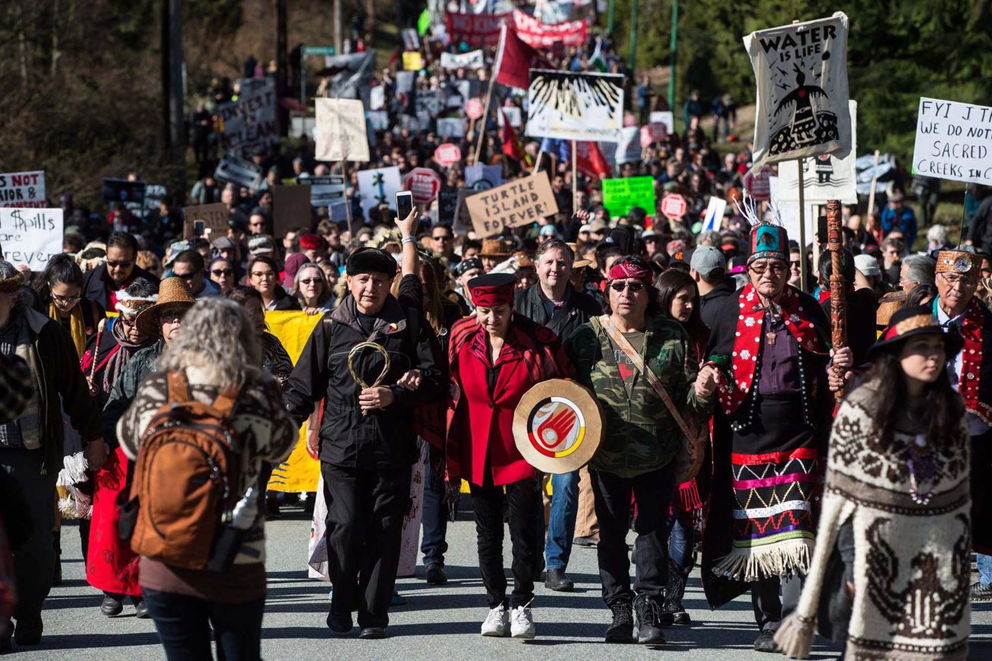 Protestors march against the pipeline. Now campaigners are focused on uninsuring Trans Mountain.
