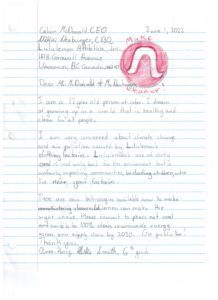 Hand written letter to lululemon