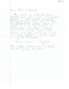 hand written letter to lulu by Calvin