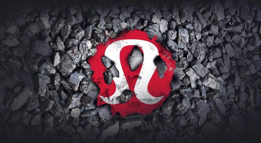 lululemon logo peaking out from under bunch of coal
