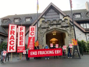 Photo from Frack Free BC protest outside David Eby's Cabinet swearing-in ceremony in Victoria