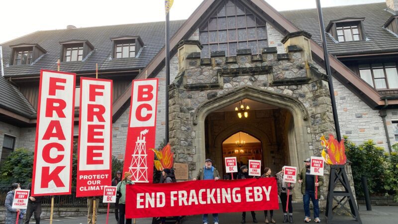 Photo from Frack Free BC protest outside David Eby's Cabinet swearing-in ceremony in Victoria