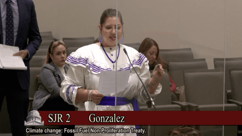 California Senate Majority Whip Senator Lena A. Gonzalez introduces a resolution in support of a Fossil Fuel Non-Proliferation Treaty on Wednesday, April 19.