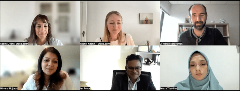 Screenshot of Zoom webinar with 6 panellists view