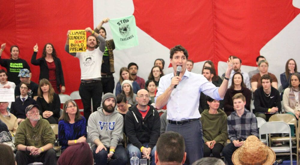 ‘Bird-doggers’ confront politician Justin Trudeau.