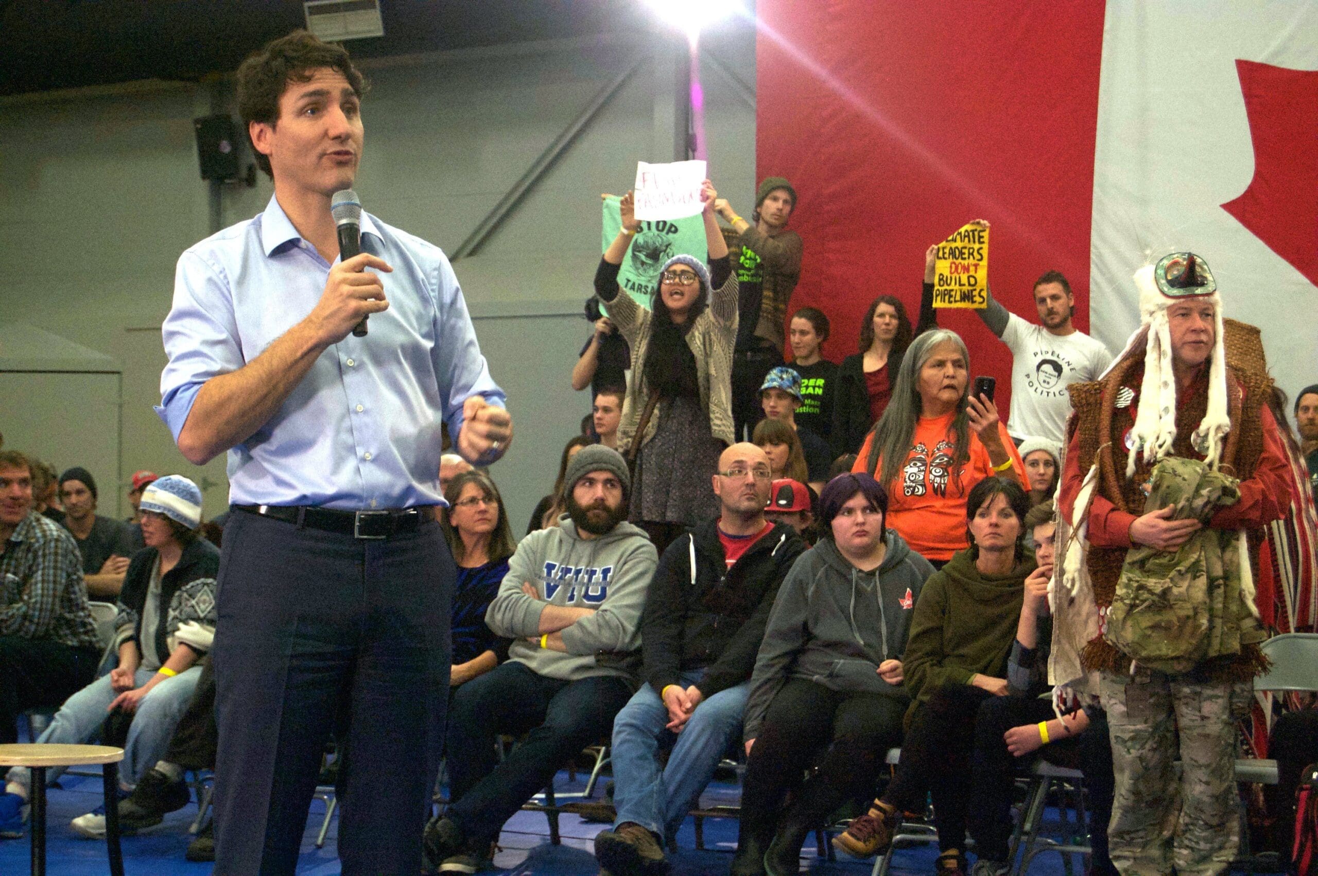 ‘Bird-doggers’ confront politician Justin Trudeau.