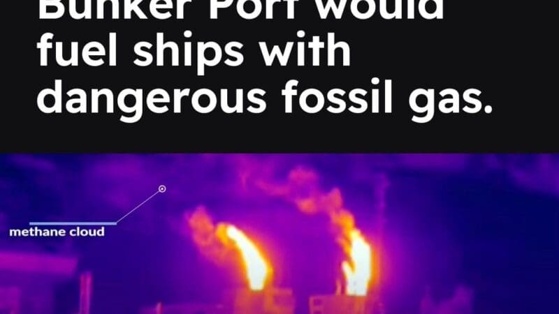 Black background with photo of methane leak from the Galveston LNG Bunker Port.